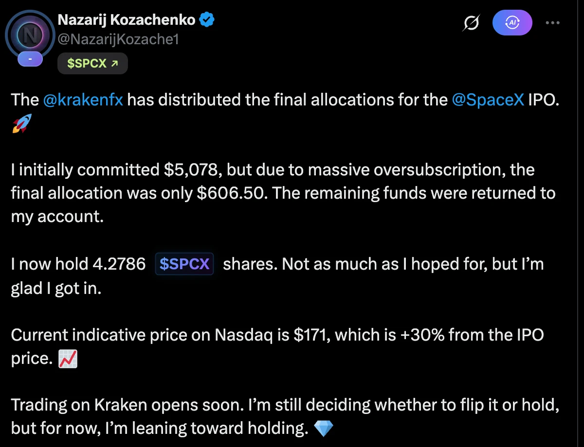 SpaceX上市首日暴涨25%，加密代币化IPO却集体翻车退款